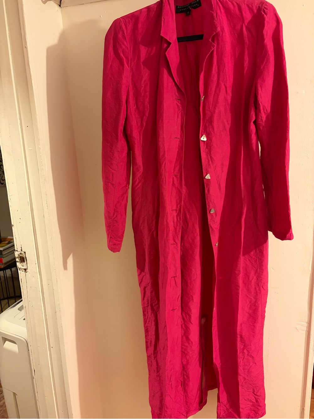august silk Hot Pink Long Button-Front duster